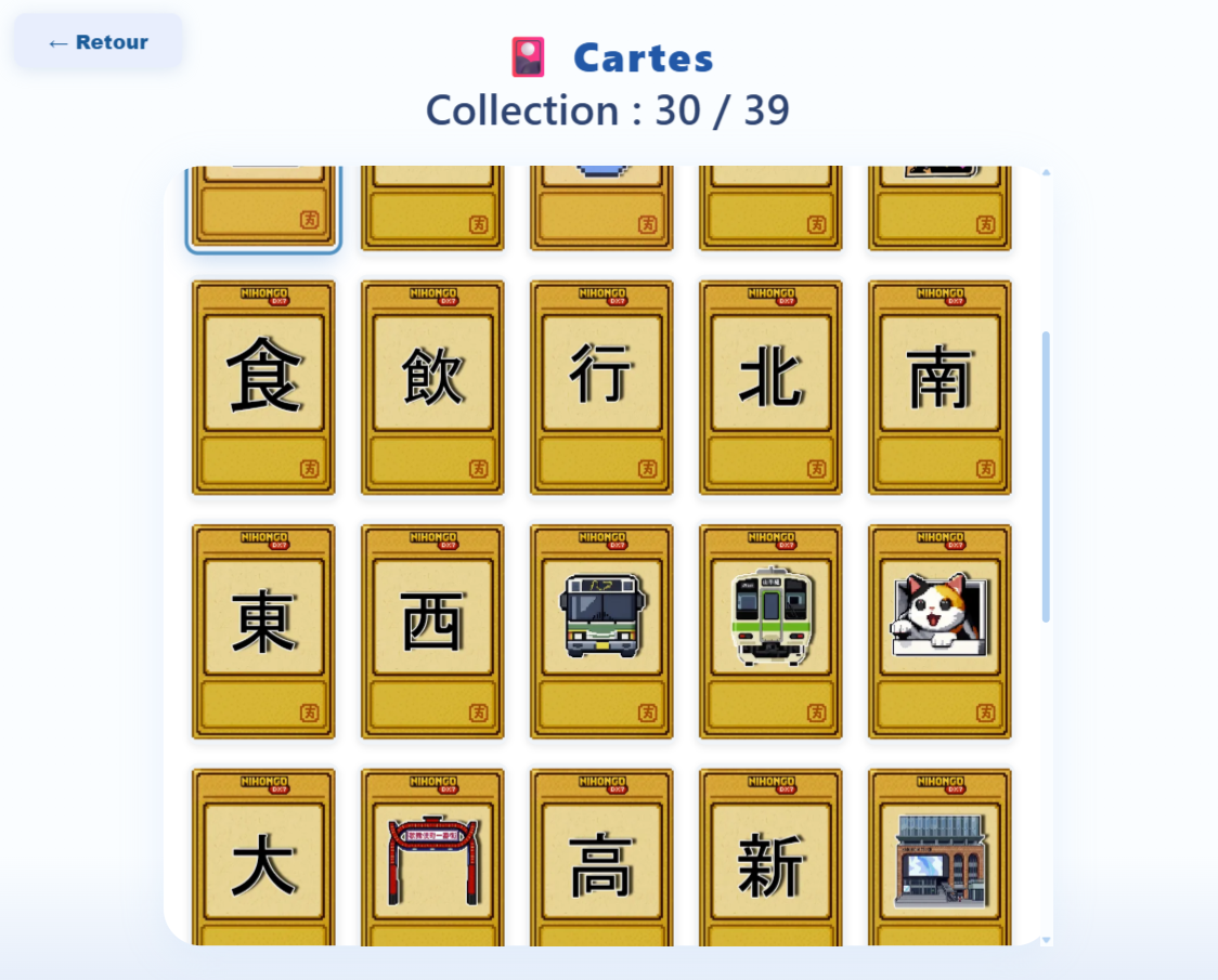 Collection de cartes à débloquer dans NIHONGO DX7