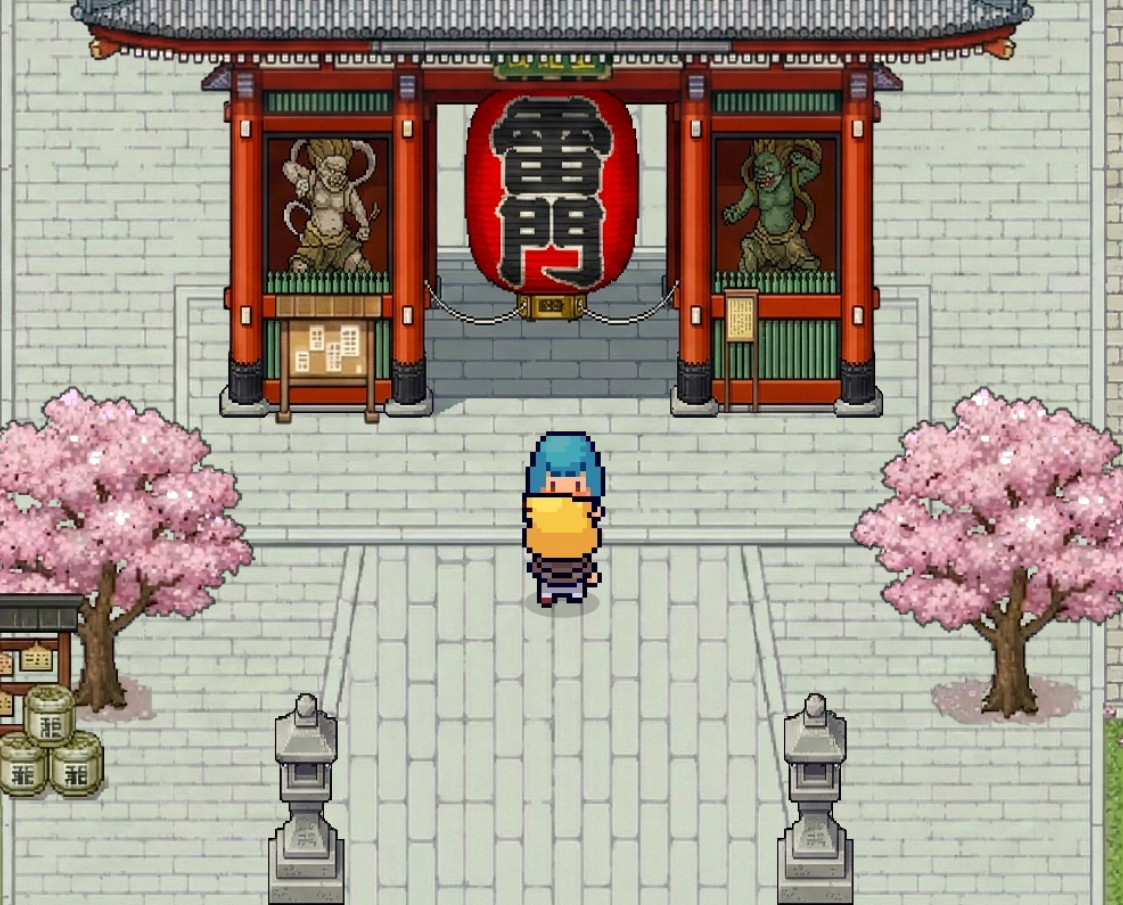 Capture du jeu à Asakusa devant la grande porte du temple