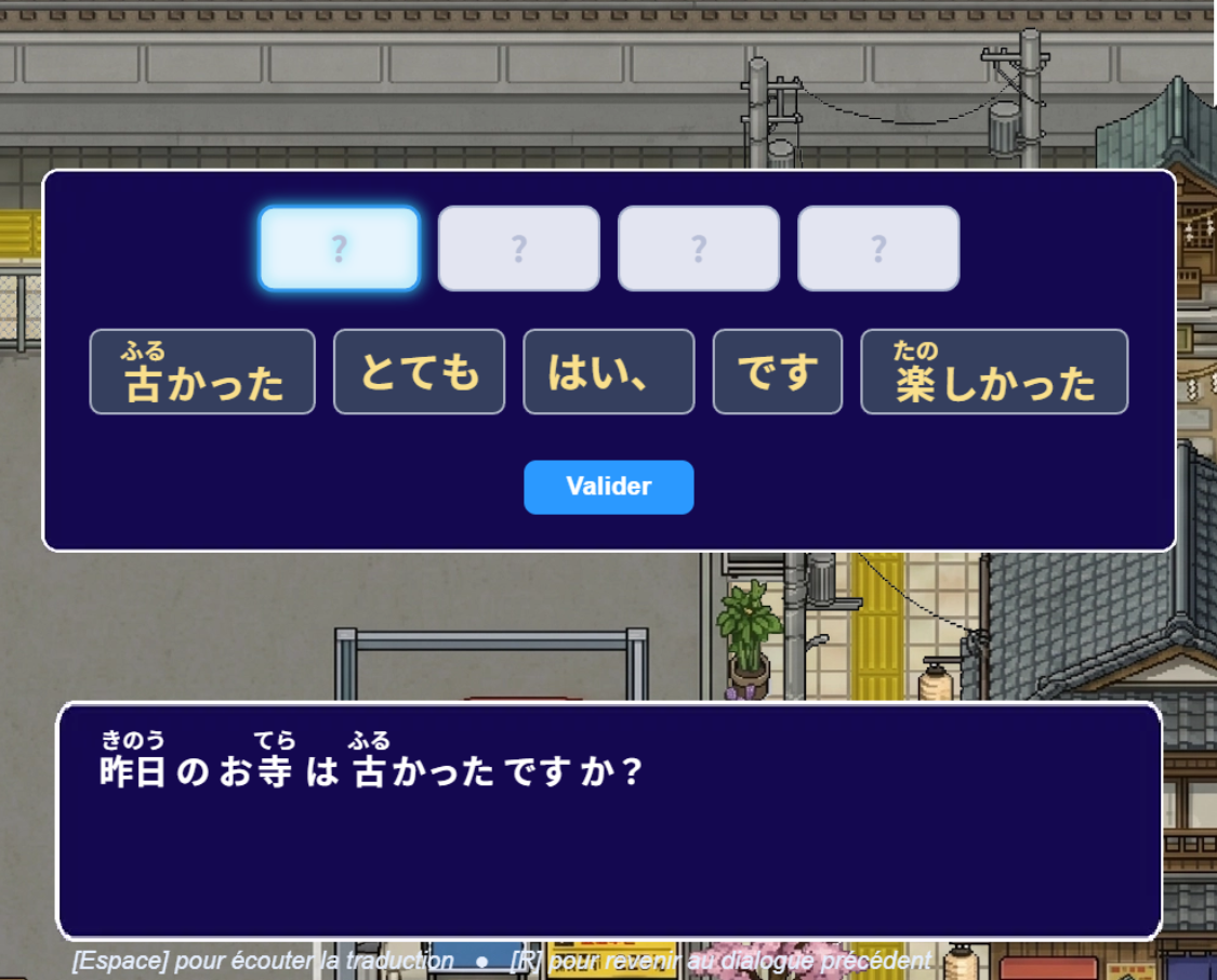 Exercice de phrase japonaise dans NIHONGO DX7